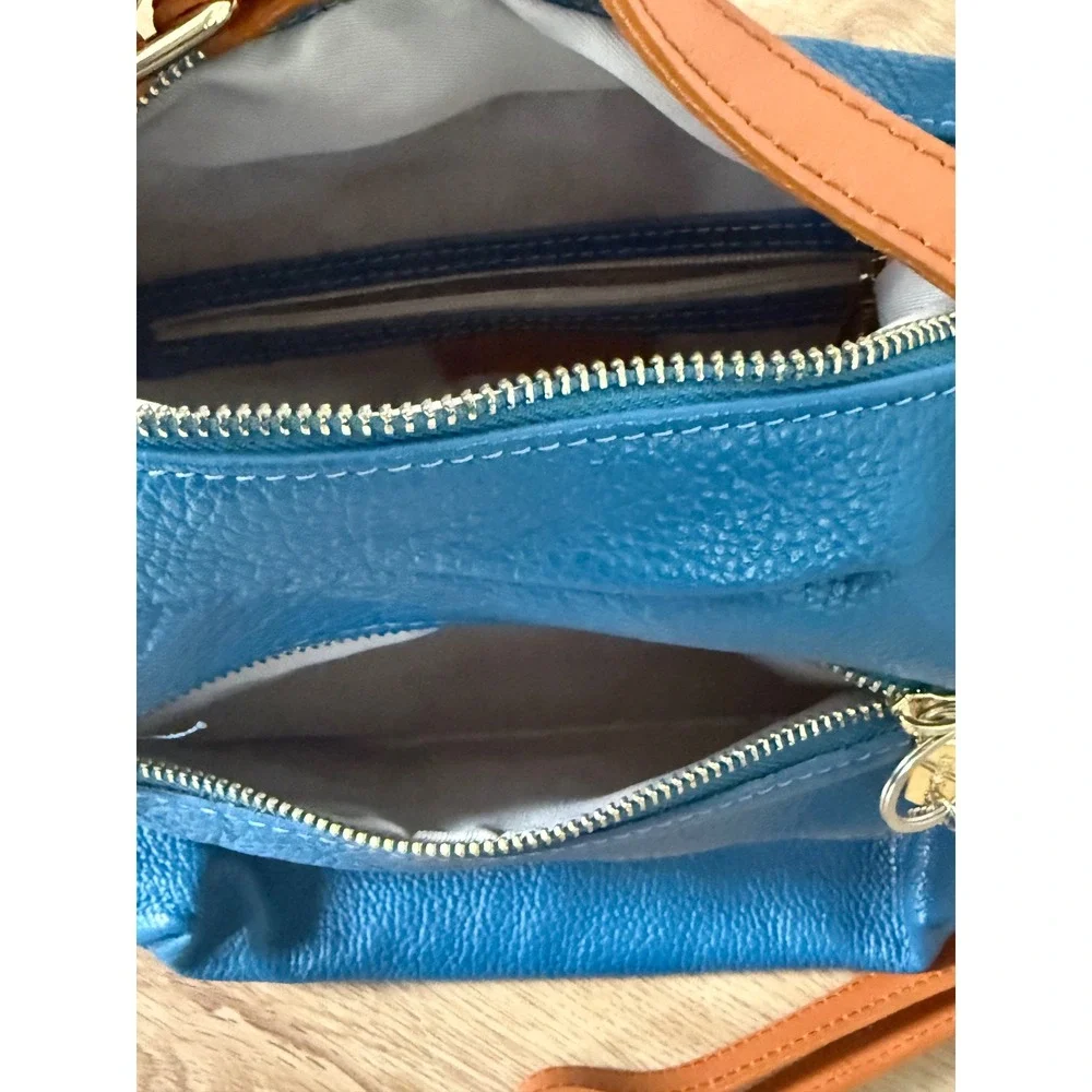 Valentina Convertible Italian Pebbled Leather Bag Backpack In‎ Ocean Blue
